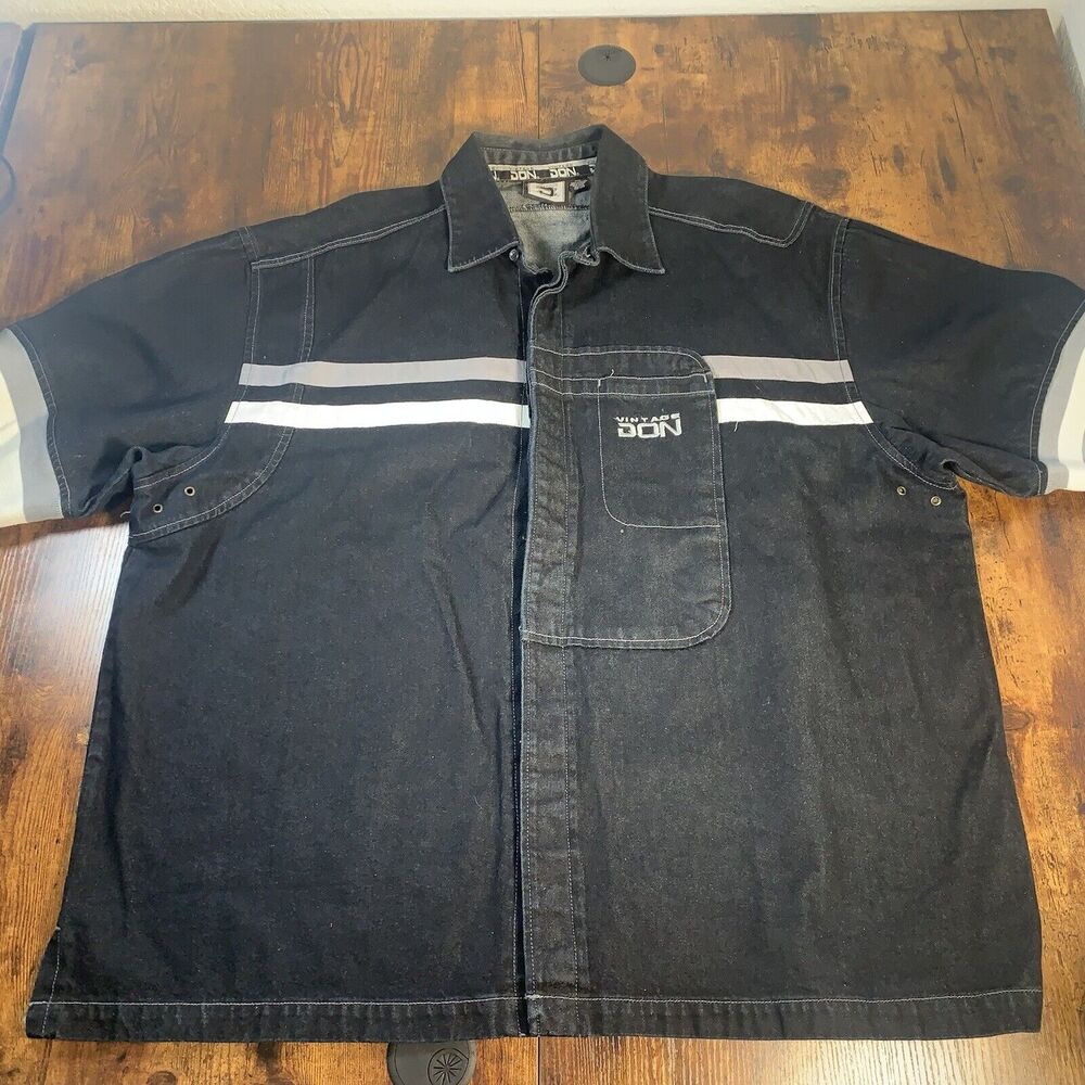VINTAGE DON (3XL) Blsck w/ White Stripes ~ Embroidered DON‎ Logo Black Gray Jean